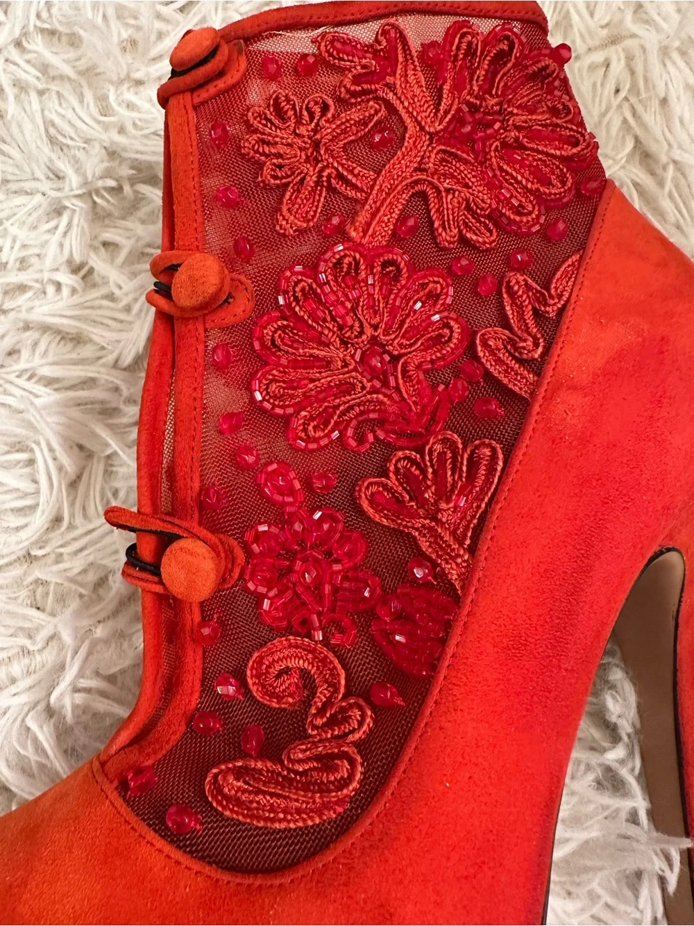 Charlotte Olympia Suede Ankle Lace platform Boots in red size 5.5
